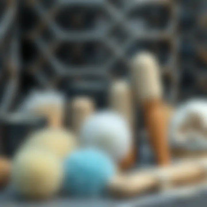 Artistic Display of Materials for Soft Shower Brushes Various materials used in soft shower brushes displayed artistically