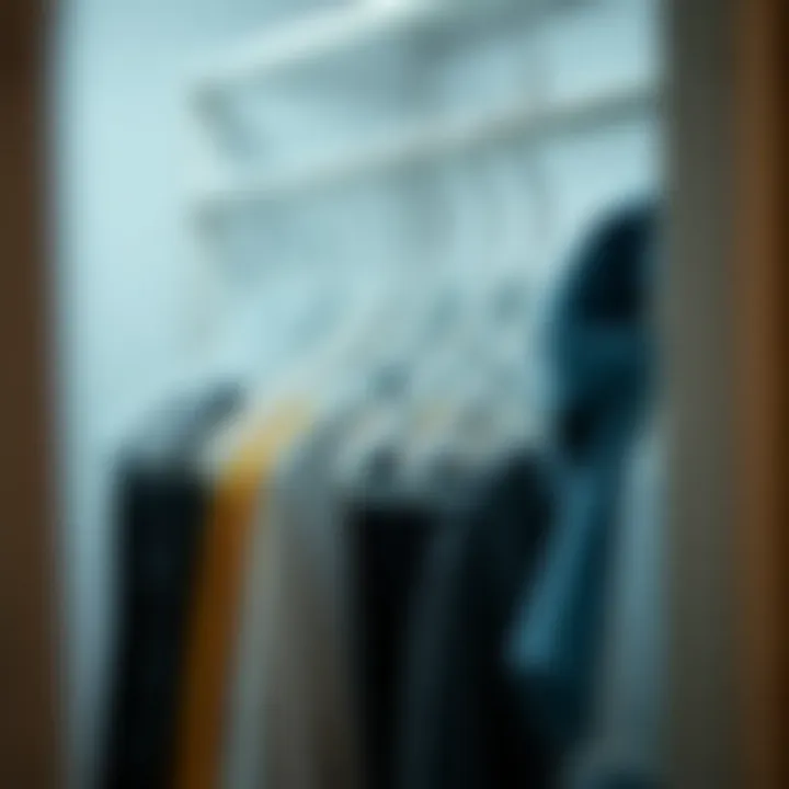 Efficient Use of Closet Space with Stackable Hangers An organized closet featuring multiple stackable hangers, demonstrating space efficiency.