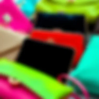 Diverse Materials and Colors of Customized Clutches Stylish arrangement of customized clutches in various materials and colors