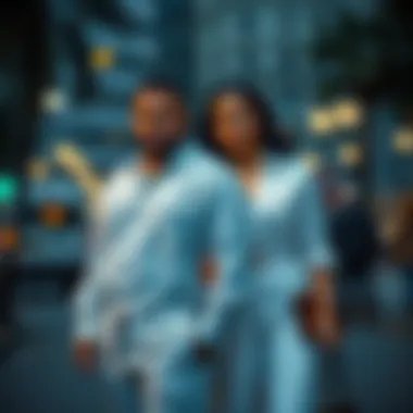 Stylish plus size couple in coordinated outfits