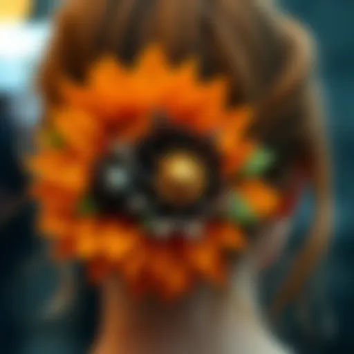 Intricate sunflower hair clip design