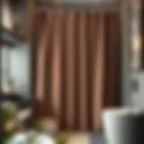 Elegant teal and brown shower curtain in a modern bathroom setting