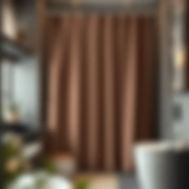 Modern Elegance: Teal and Brown Shower Curtain Elegant teal and brown shower curtain in a modern bathroom setting