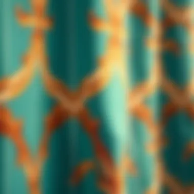 Textural Harmony: Patterns and Fabrics Close-up of the texture and pattern of a teal and brown shower curtain