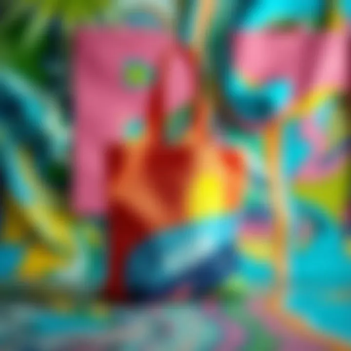 A vibrant Y2K tote bag against a colorful backdrop showcasing its unique design.