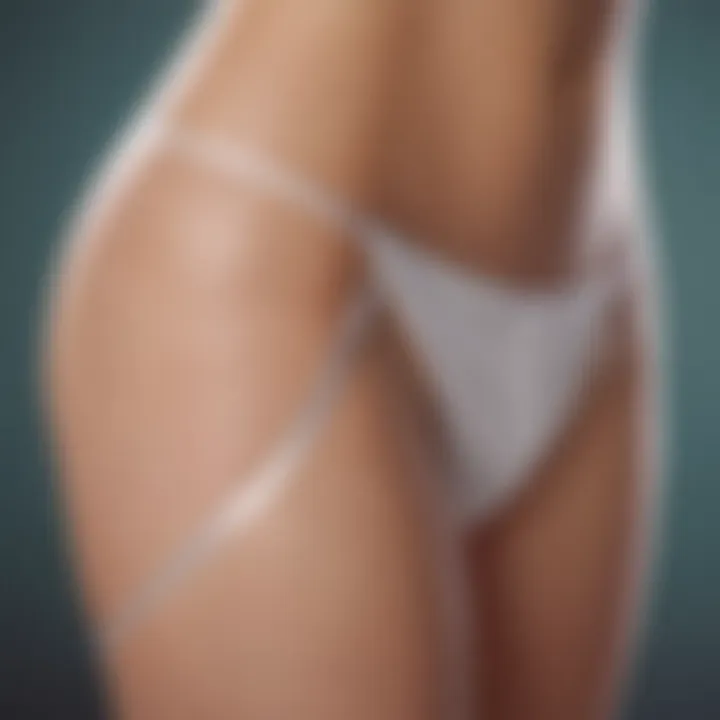 Close-up view of the soft fabric and clear strap of thong underwear.