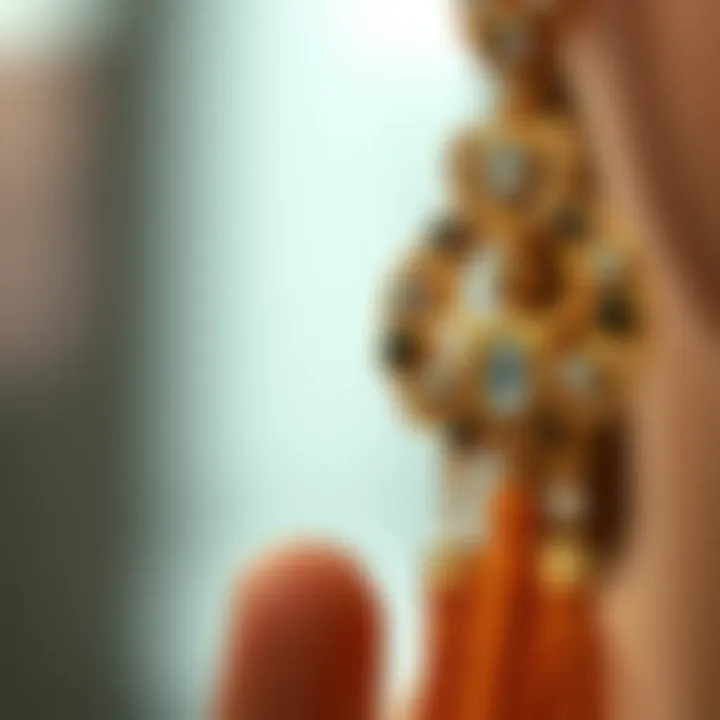 Intricate Design of Rhinestone Tassel Earrings A close-up view of rhinestone tassel earrings showcasing intricate design details