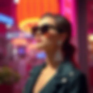 Fashionable Wear of Rhinestone Tassel Earrings A fashionable individual wearing stunning rhinestone tassel earrings in a vibrant setting