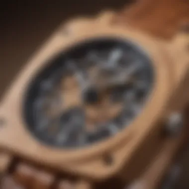 Elegant square wooden watch showcasing intricate craftsmanship