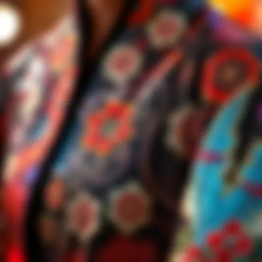 Intricate Details of a Glitter Kimono A stunning close-up of a glitter kimono showcasing intricate embroidery and shimmering fabric.