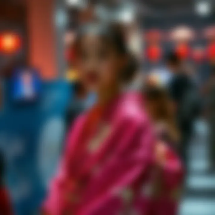 Glitter Kimono at a Fashion Event A model elegantly draped in a glitter kimono at a modern fashion event, blending tradition with contemporary style.