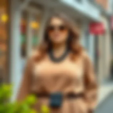 Fashionable accessories complementing a nude color plus size dress