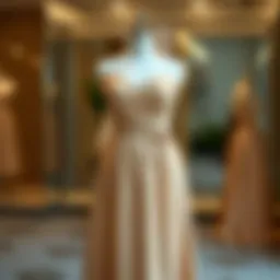 Elegant nude color plus size dress on a mannequin showcasing its design