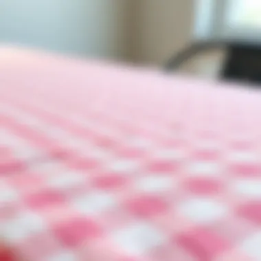 Close-up of the pink buffalo check pattern, highlighting the texture and weave of the fabric.