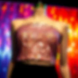 Glistening sequin tube top displayed against a vibrant backdrop