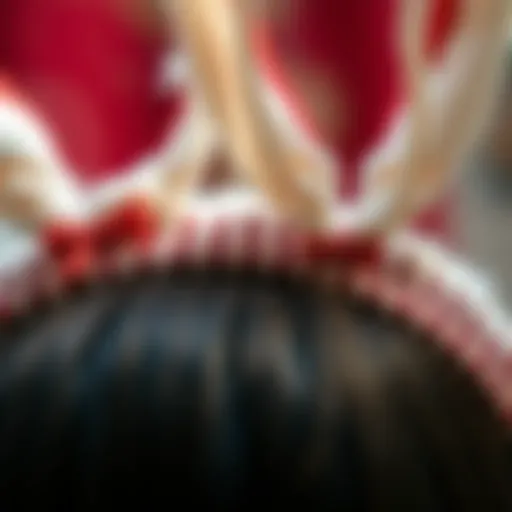 A close-up view of a beautifully crafted bunny ear hairband showcasing intricate stitching and vibrant colors.