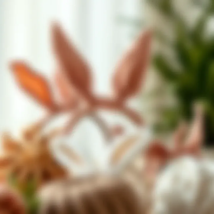 An array of bunny ear hairbands made from various sustainable materials, emphasizing eco-friendly choices.