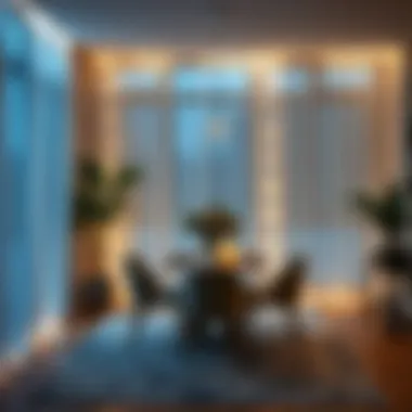 Dining area beautifully illuminated by sheer curtain lights