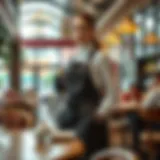 Elegant short server apron in a bustling café