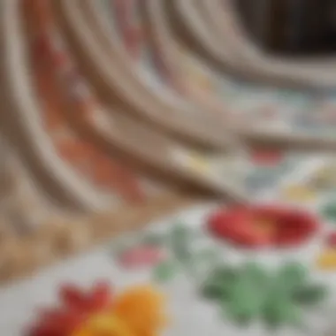 Close-up view of various materials used for embroidered curtains