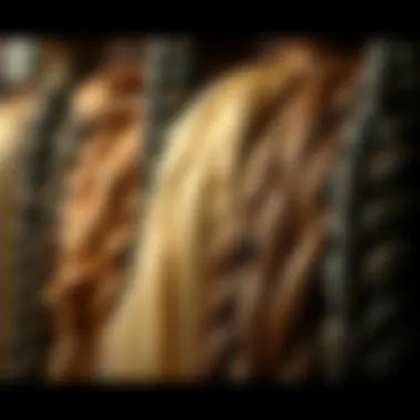 Various textures of braided ponytail extensions displayed