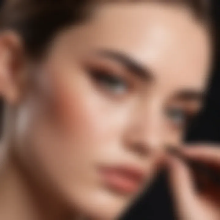 An illustration showcasing the application technique of ash color eyebrow pencil on a model's brows.