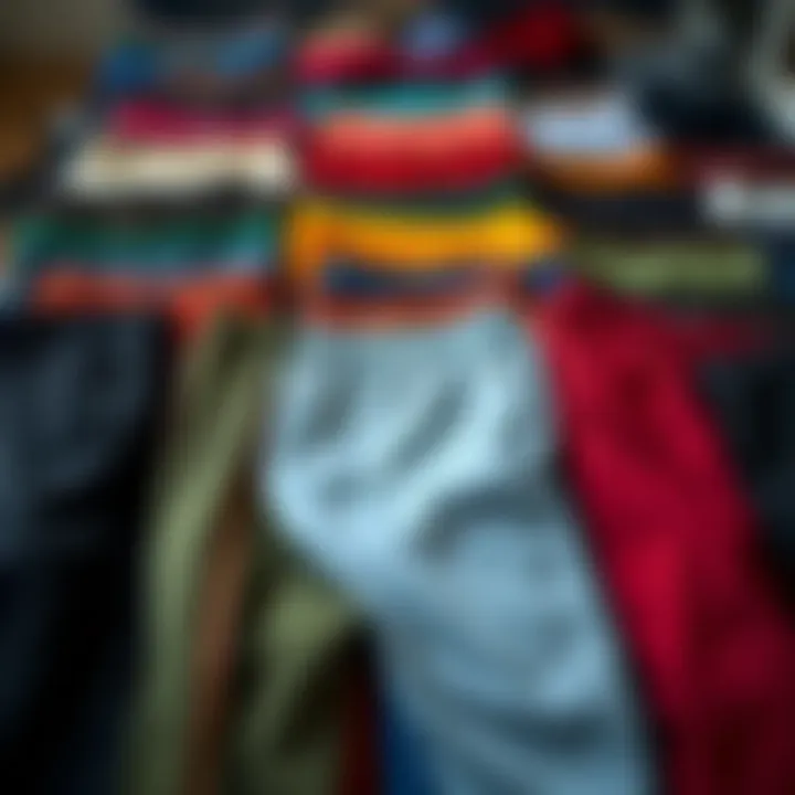 Variety of Colors and Designs Variety of colors and designs of elastic waist uniform pants arranged