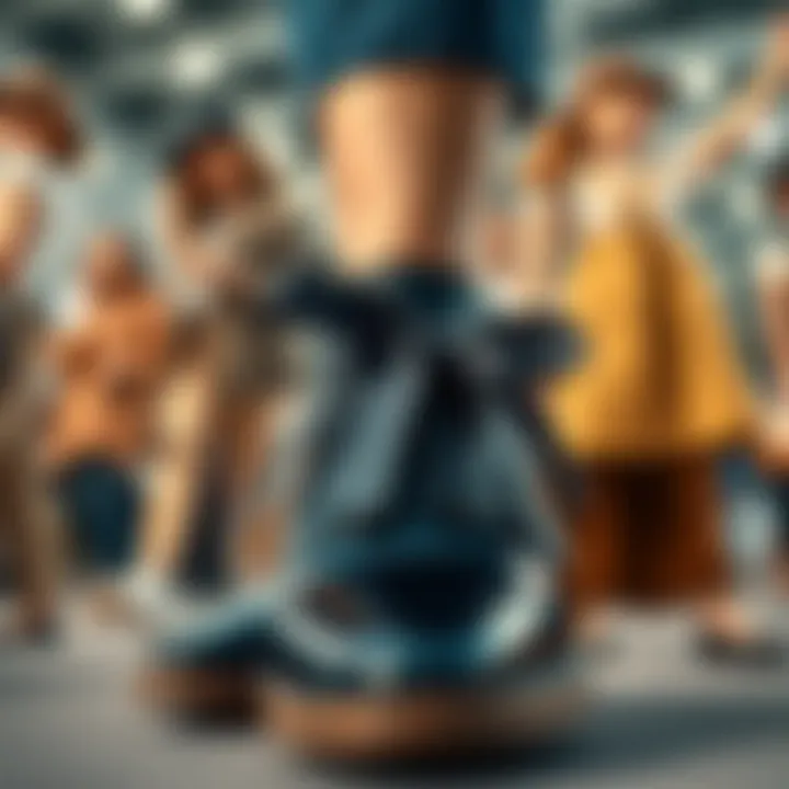 A collage of ribbon shoe strings incorporated into both casual and formal outfits, highlighting versatility.