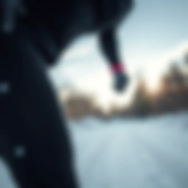 Athlete in Action Athlete wearing Skins thermal leggings during a winter training session in an outdoor setting