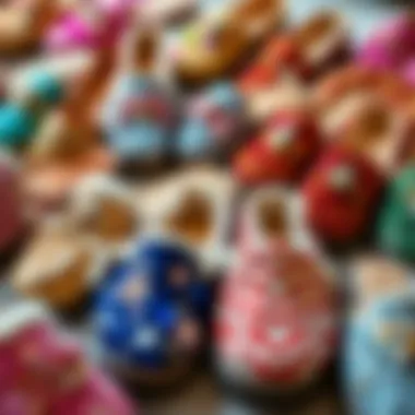 Diverse Styles of Sequinned Slippers A collection of diverse sequinned slipper styles arranged artistically