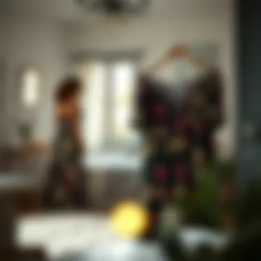 A serene bedroom setting featuring floral nightgowns