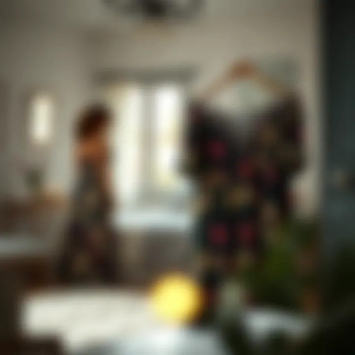 A serene bedroom setting featuring floral nightgowns