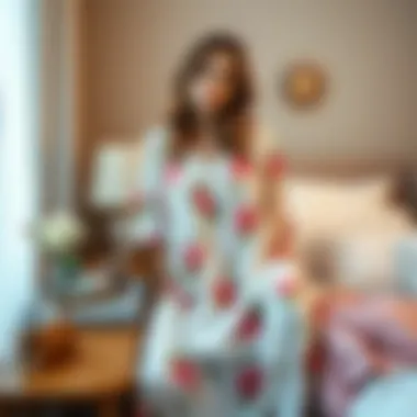 Stylish floral nightgown paired with accessories on a bedside table