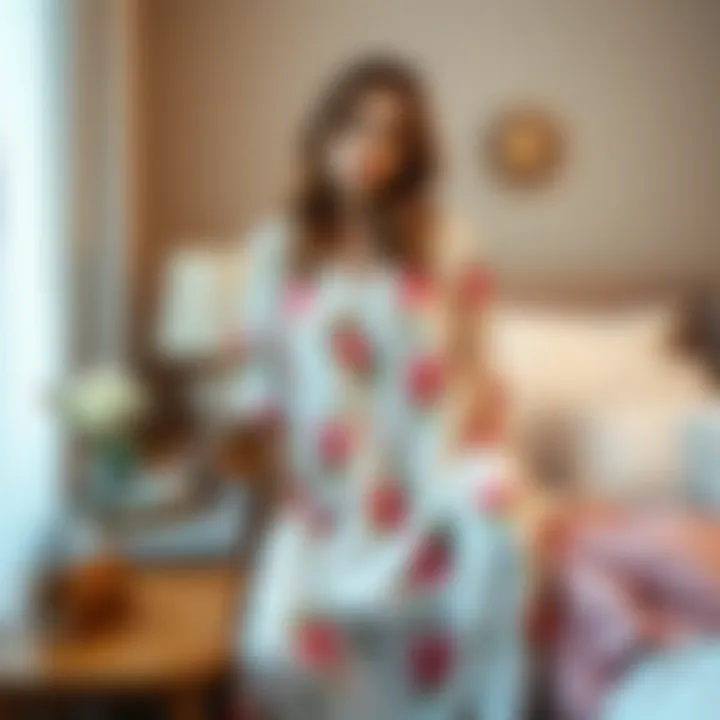 Stylish floral nightgown paired with accessories on a bedside table