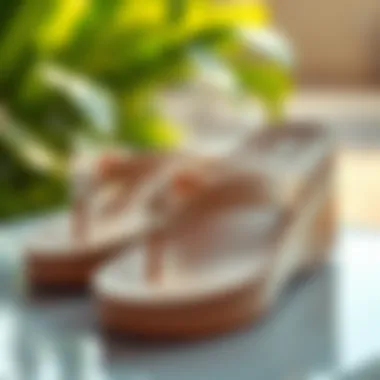A close-up view of thick flip flops showcasing their innovative design and materials.