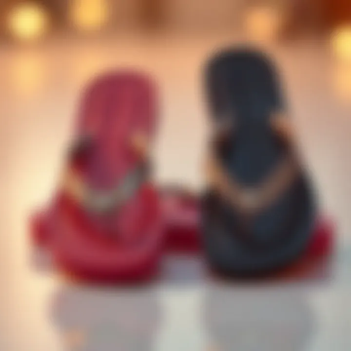 An artistic arrangement of thick flip flops highlighting their versatility in fashion.