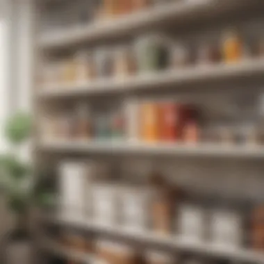 Organized kitchen shelf showcasing labeled bins