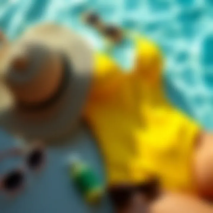 Stylish Accessories for Lemon Swimsuit Fashionable accessories paired with a lemon one piece swimsuit