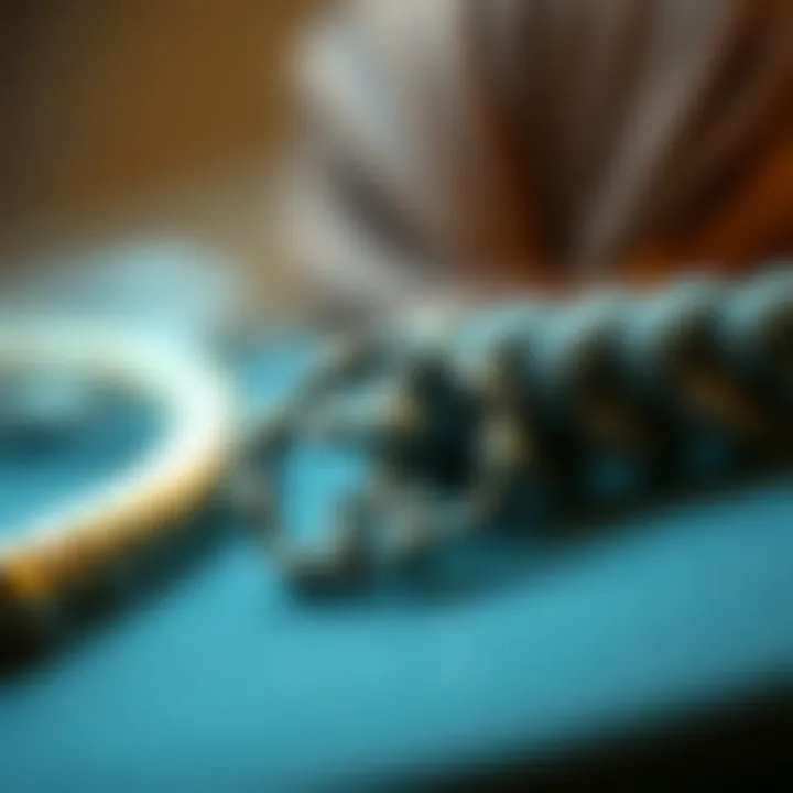 Close-up of metal hair tie showcasing intricate design