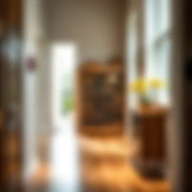 Elegant wooden shoe rack in a modern hallway