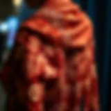 A beautifully draped sequined shawl showcasing intricate embroidery