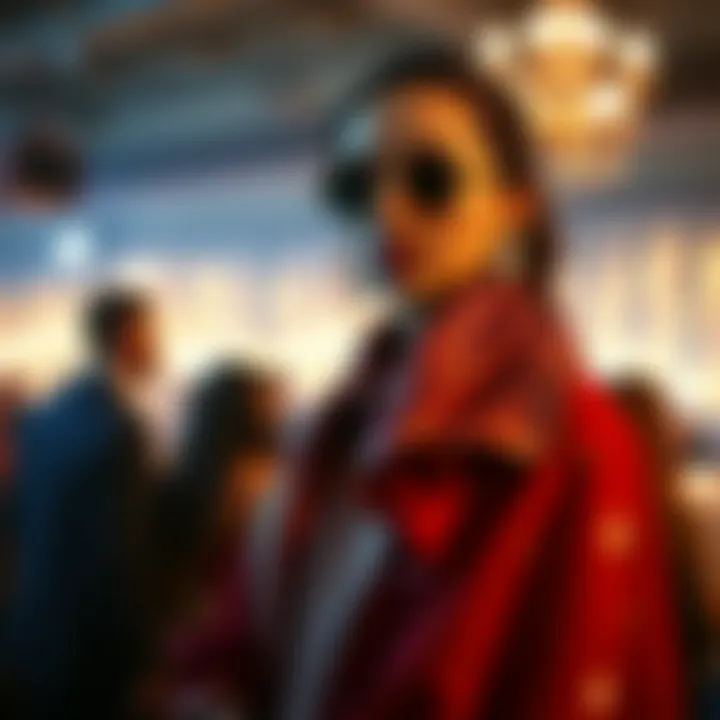 A stylish individual wearing a sequined shawl at an elegant event