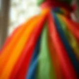 A close-up of a rainbow skirt showcasing vibrant colors and fabric texture.