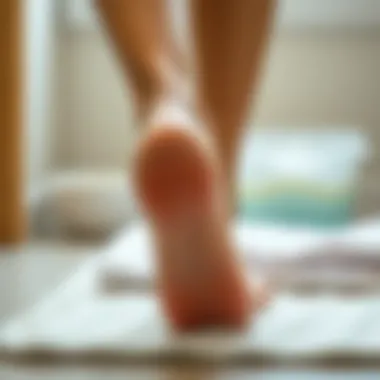 Illustration of a foot care regimen highlighting the use of heel scrubbers