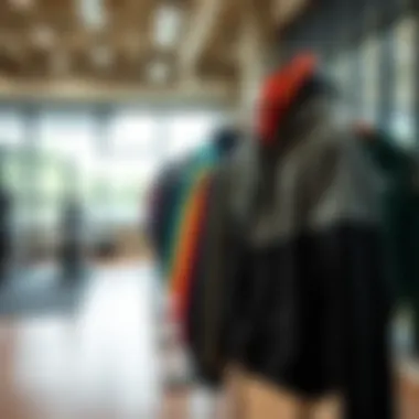 Stylish Collection of Sweat Jackets in Fitness Studio Stylish sweat jacket collection displayed in a modern fitness studio