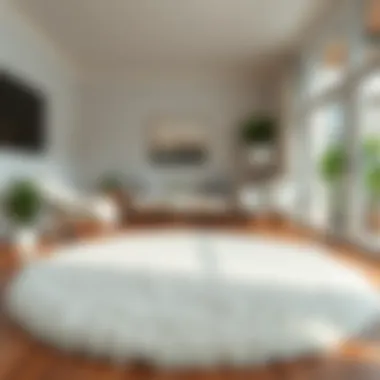 Round white fluffy rug complementing contemporary interior design