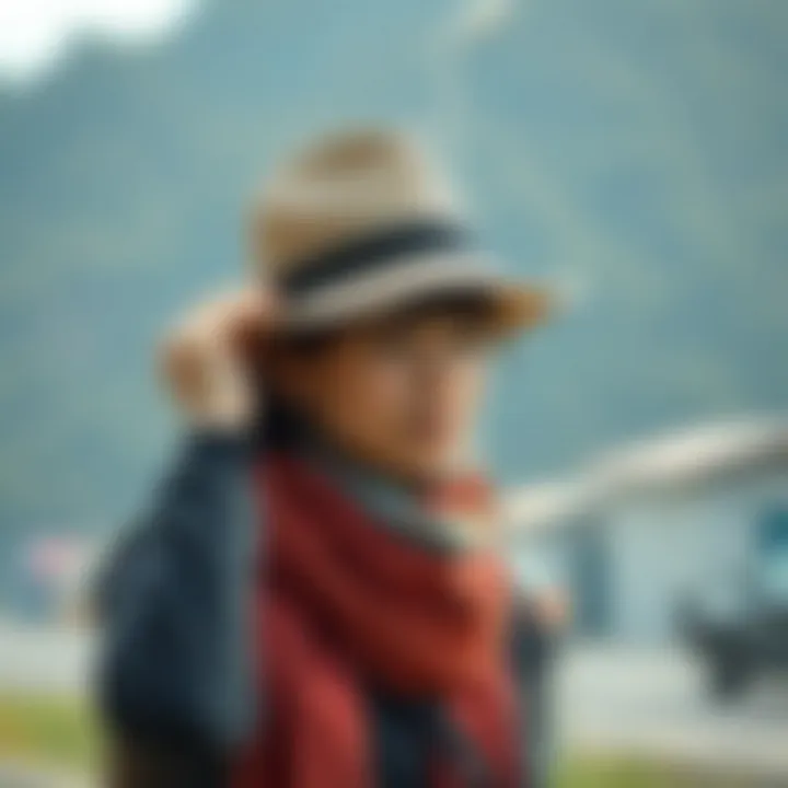 Traveler using a hat clip in outdoor setting
