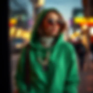 Stylish green hoodie paired with chic accessories