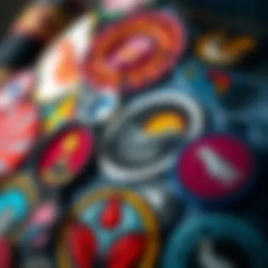 Close-up of vibrant vinyl patches showcasing intricate designs