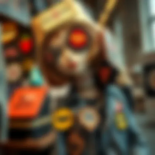 Creative Vinyl Patch Display Creative display of various vinyl patches on stylish apparel